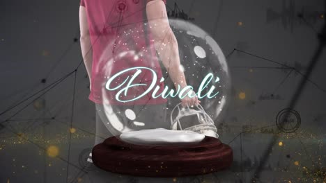 Animation-Der-Datenverarbeitung-Und-Diwali-Text-über-Einem-Kaukasischen-Männlichen-American-Football-Spieler-Mit-Ball