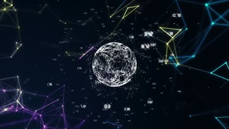 Animation-of-globe-and-network-of-connections-on-black-background