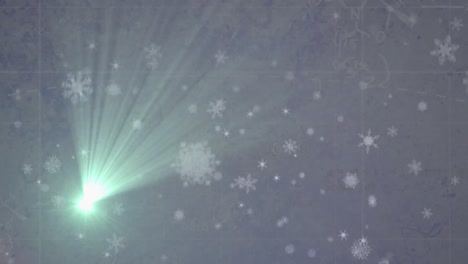 Animation-of-snowflakes-falling-over-grey-background-with-lights