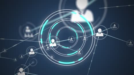 Animation-Des-Verbindungsnetzwerks-Mit-Benutzersymbolen-über-Einem-Rotierenden-Kreis-Auf-Blauem-Hintergrund