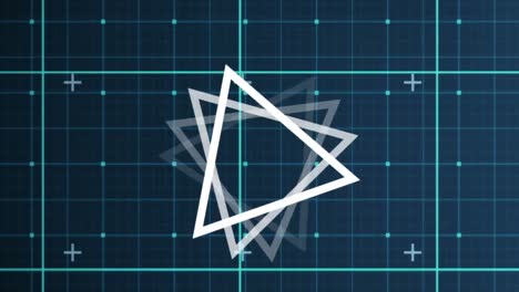 Animation-of-triangle-rotating-over-checked-blue-space