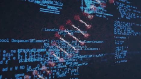Animation-Der-DNA-Kette-über-Die-Datenverarbeitung-Im-Blauen-Und-Schwarzen-Raum