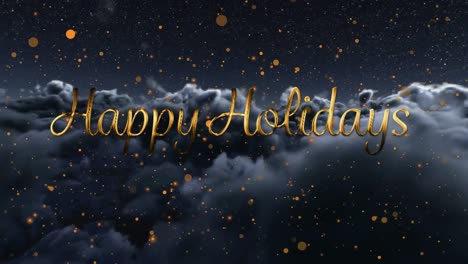 Animation-of-happy-holidays-text-over-spots-and-clouds-in-sky