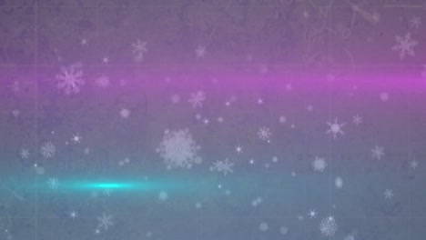 Animation-of-snowflake-falling-over-green-and-pink-background