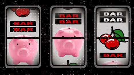 Animation-Von-Weißen-Punkten-über-Dem-Sich-Drehenden-Casino-Fruchtautomaten