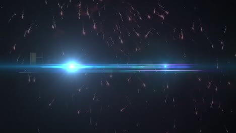 Frohes-Neues-Jahr-Textbanner-Vor-Blauem-Lichtfleck-Und-Explodierendem-Feuerwerk-Auf-Schwarzem-Hintergrund