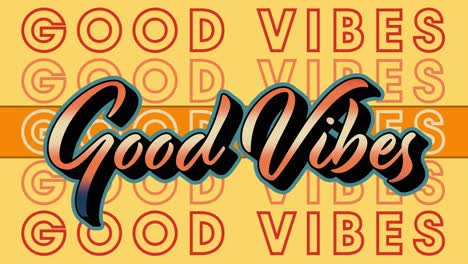 Animation-of-good-vibes-text-on-yellow-background