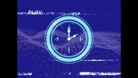 Animation-of-interference-over-moving-clock-and-light-spots-on-blue-background