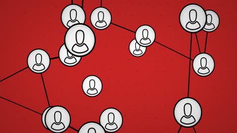 Animation-of-network-of-connections-with-people-icons-on-red-background
