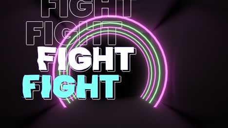Animation-of-fight-text-over-neon-tunnel-on-black-background