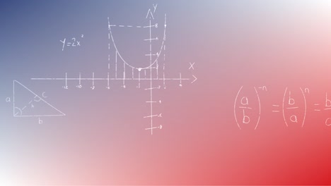 Animation-of-handwritten-mathematical-formulae-over-blue-to-red-background