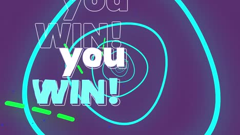 Animation-of-you-win-text-over-circles-on-purple-background