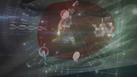 Animation-Des-DNA-Strangspinnens-Und-Eines-Afroamerikanischen-Rugbyspielers-über-Die-Wissenschaftliche-Datenverarbeitung