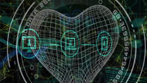 Animation-of-digital-icons-with-big-data,-heart-shaped-connections-and-data-processing