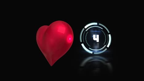 Animation-of-heart-over-scope-scanning-with-countdown-on-black-background