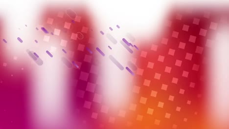 Animation-of-violet-shapes-falling-over-red-orange-and-white-background