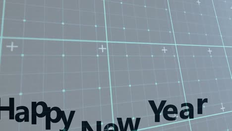Animation-of-happy-new-year-over-moving-checked-screen