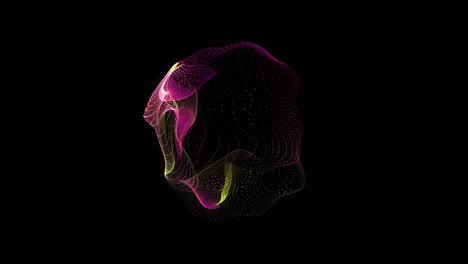 Animation-of-yellow-and-pink-shape-rotating-on-black-background