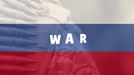 Animation-of-war-text-over-soldier-and-flag-of-russia