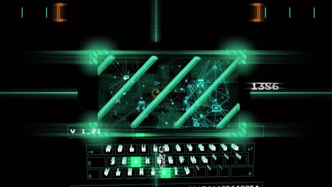 Animation-of-keyboard-and-data-processing-on-black-background