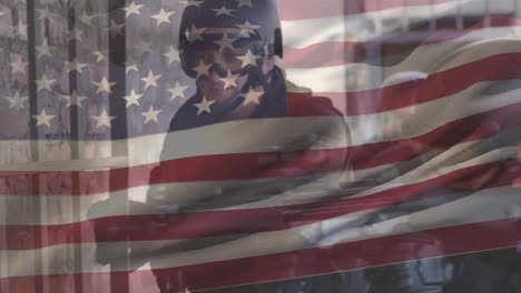 Animation-Der-Flagge-Der-USA-über-Kaukasischen-Soldaten-Mit-Rüstung