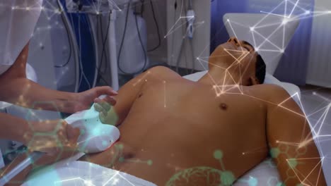 Animation-Chemischer-Formeln-über-Verschiedene-Männliche-Patienten-Und-Ärztinnen-Während-Der-Laserbehandlung