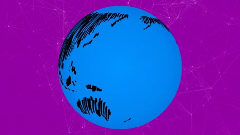 Animation-of-network-of-connections-with-globe-on-pink-background