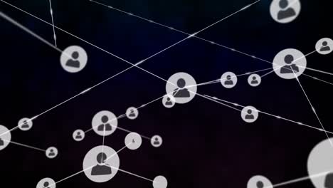 Animation-Des-Netzwerks-Von-Verbindungen-Mit-Personensymbolen-Auf-Blauem-Hintergrund