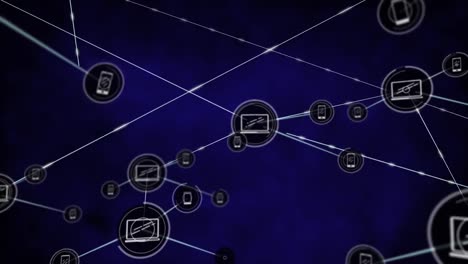 Animation-Des-Netzwerks-Von-Verbindungen-Mit-Symbolen-Auf-Blauem-Hintergrund