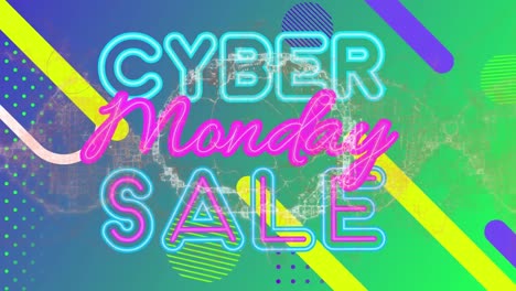 Animation-of-cyber-monday-sale-text-and-brain-on-green-background