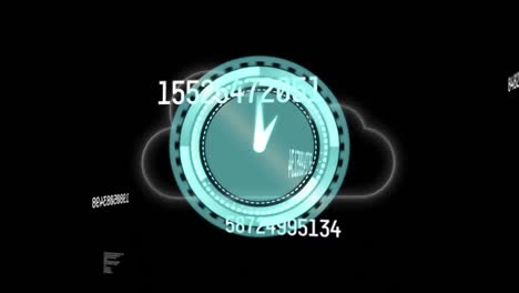 Animation-of-clock-moving-and-cloud-on-black-background