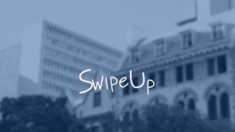 Animation-of-swipe-up-text-with-arrows-over-out-of-focus-cityscape