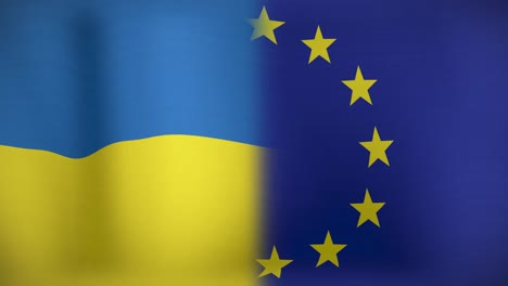 Animation-of-moving-and-floating-flags-of-ukraine-and-eu