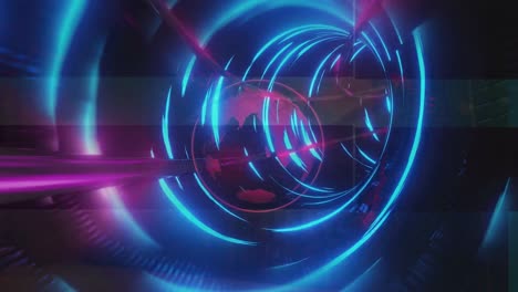 Animation-of-globe-rotating-over-tunnel-made-of-moving-blue-lights