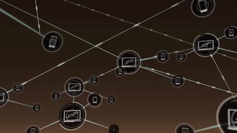 Animation-of-network-of-connections-with-icons-over-brown-background