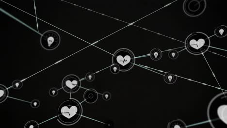 Animation-Des-Netzwerks-Von-Verbindungen-Mit-Symbolen-Auf-Schwarzem-Hintergrund