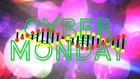 Animation-of-cyber-monday-text-and-dna-strand-on-black-background