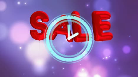 Animation-of-sale-text-and-clock-moving-on-pink-background