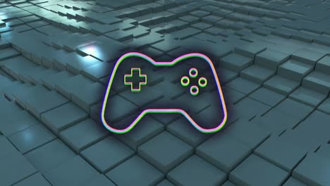 Animation-Des-Gamepad-Controllers-über-Grünen-Quadraten