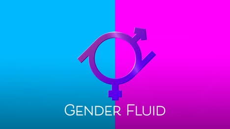 Animation-of-gender-fluid-text-and-symbol-on-red-and-blue-background