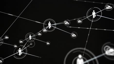 Animation-Des-Netzwerks-Von-Verbindungen-Mit-Personensymbolen-Auf-Schwarzem-Hintergrund