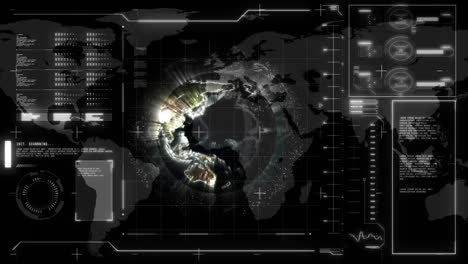 Animation-Des-Globus-Und-Netzwerks-Von-Verbindungen-Und-Datenverarbeitung-Auf-Dem-Bildschirm