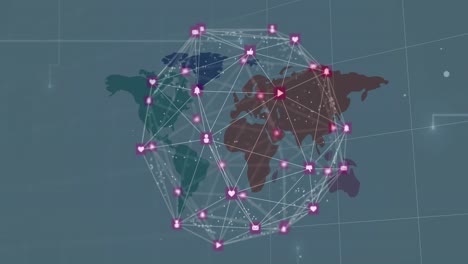 Animation-Des-Globus-Der-Verbindungen-über-Der-Weltkarte