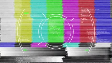 Animation-of-viewfinder-over-tv-screen-with-glitch-and-data-processing