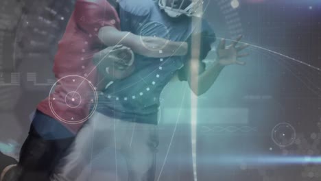 Animation-of-diverse-data-over-diverse-male-american-football-players