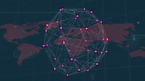 Animación-Del-Globo-De-Conexiones-Sobre-El-Mapa-Mundial