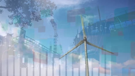 Animation-Von-Grafiken-Und-Baustelle-über-Einer-Sich-Bewegenden-Windkraftanlage