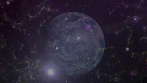 Animation-Von-Punkten-Und-Kreisen-über-Sternbildern-Und-Dem-Globus