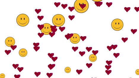 Animation-of-heart-and-emoji-icons-on-white-background