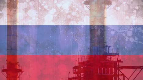 Animation-Der-Flagge-Russlands-über-Der-Bohrinsel